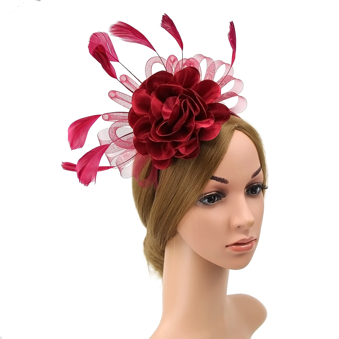 Lady Fascinators Headband , Flower Hat with Feather for Women,  Pillbox Hat Cocktail Tea Party Headwear