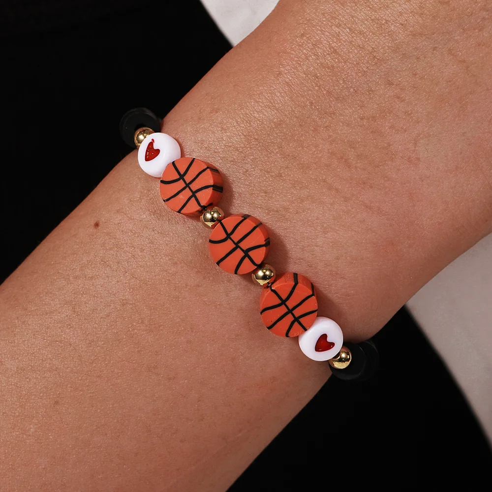 Meetvii Sporty Football Baseball Basketball Clay Beads Charm Bracelets Jewelry for Women Girl Friend Gifts Wrist Accessories