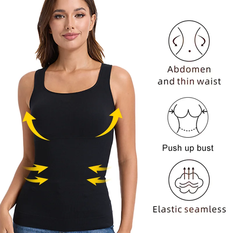 Miss Moly Women Square Neck Top Tummy Control Body Shaper Removable Padded Slimming Vest Breathable Camisole Push Up Faja Corset