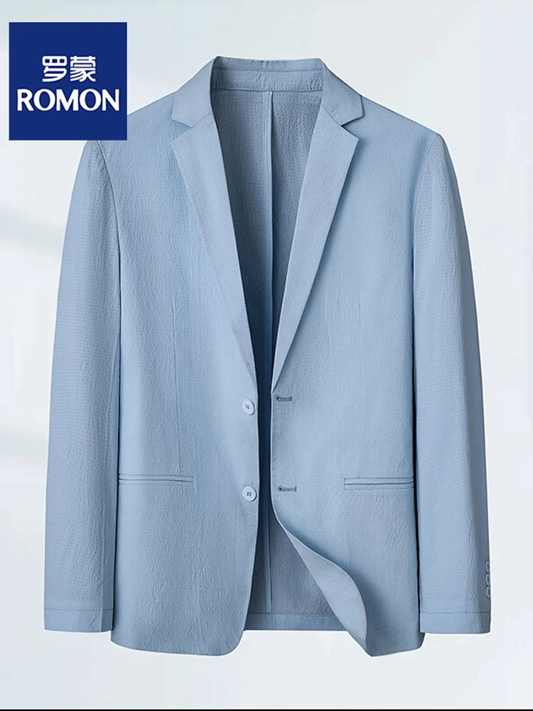 

Lormen Ice Silk Men's Casual Suit Jaet Lightweight Summer Busin Casual Faion Stand Fit Long Sve round Hem