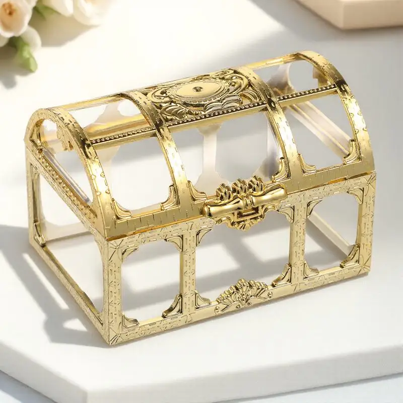 Plastic Transparent Drawing Texture Crystal Jewelry Storage Box Chic Treasure Chest Organizer Keepsake Memory Case for Wedding