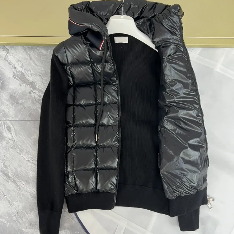 Осенне-зимняя мужская вязаная куртка с капюшоном и пуховым перьями, теплая модная мужская куртка с 3D алфавитом