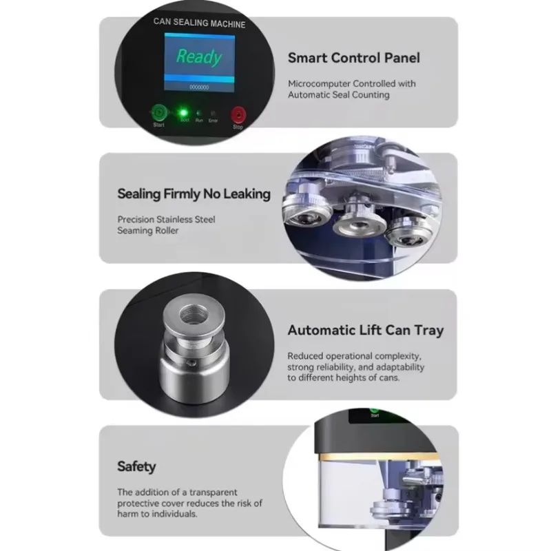 Automatic PET Cup & Tin Can Sealer Plastic Cup Aluminum Lid Sealing Machine for Beer Soda Drink Commercial Beverage Packaging