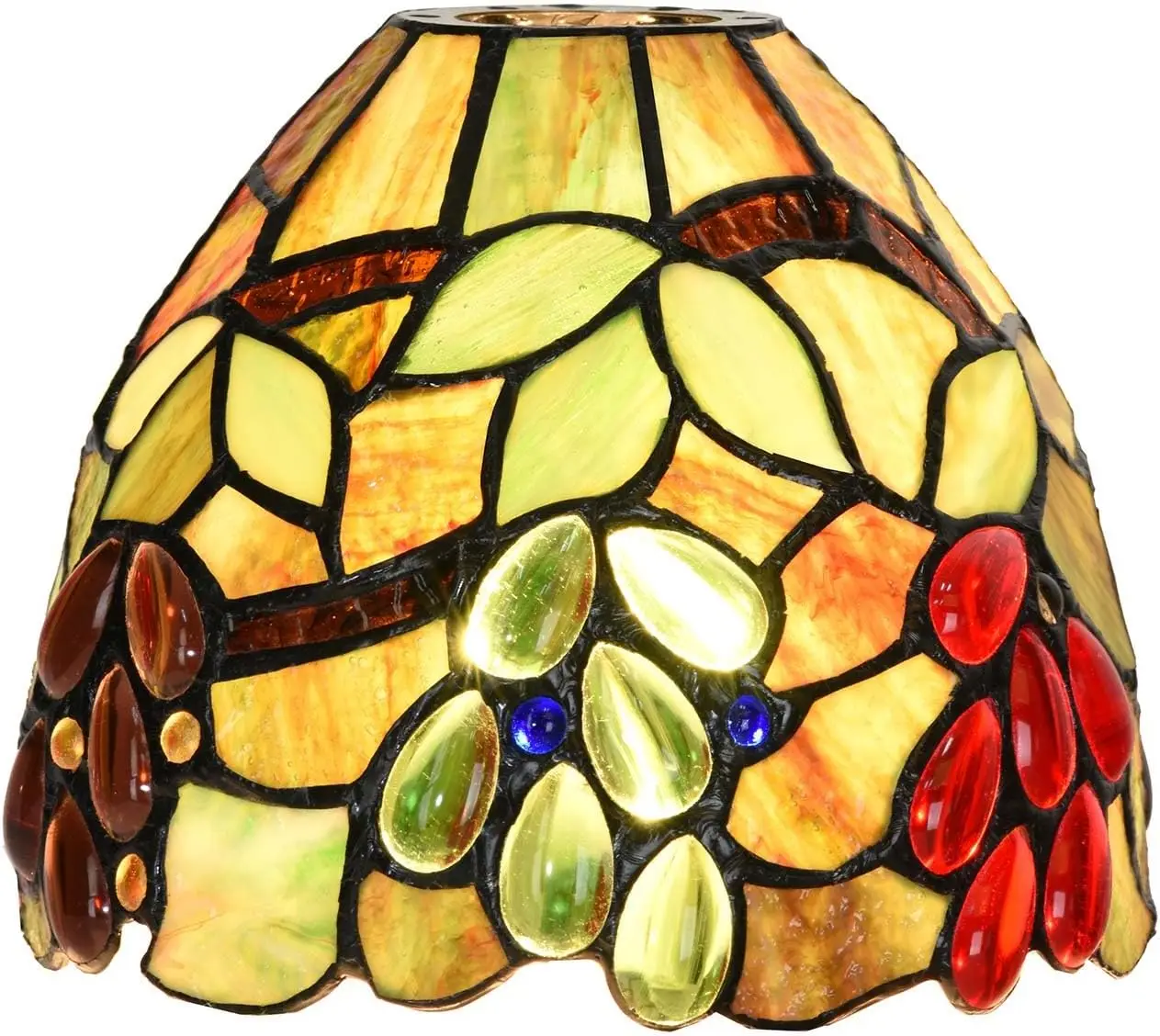 

S10761 Tiffany-Style Stained Glass Grape Lampshade - 7-Inch Wide - Enchanting Green and Red Grape Clusters