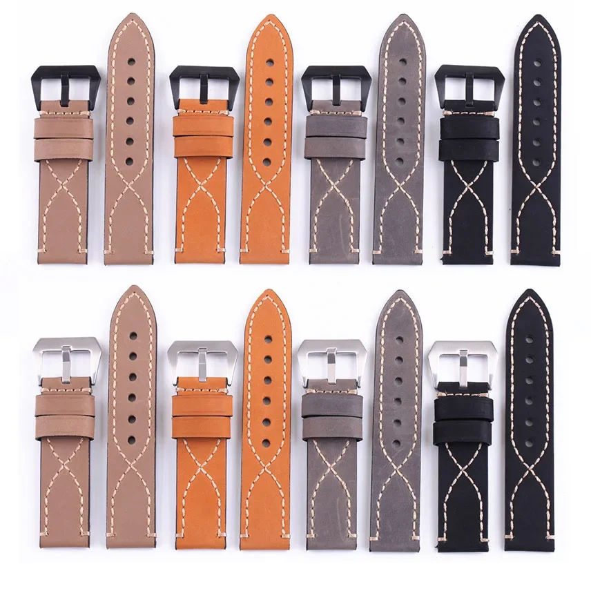 Cross Thread Watch Strap 20mm 22mm 24mm 26mm Genuine Leather Watchband Replacement Smart Watch Band Wrist Bracelet Belt with Bar