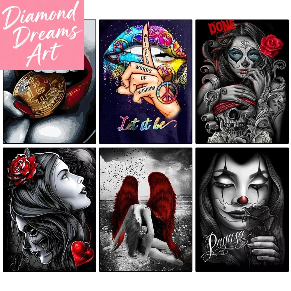 

Безрамная 5D DIY Алмазная вышивка: Женщина с черепом, квадратная/круглая мозаика, алмазная живопись, индивидуальный дизайн, вышивка крестом, стразы, декор для дома