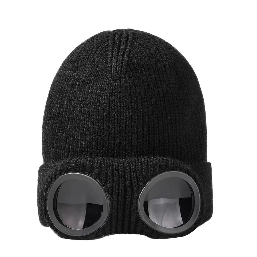 Gestrickte Mütze für Herren und Damen mit Schutzbrille, winddicht, Winterwärmer, Skimützen, Unisex, weich, warm, rutschfest, Gehörschutz, Garros