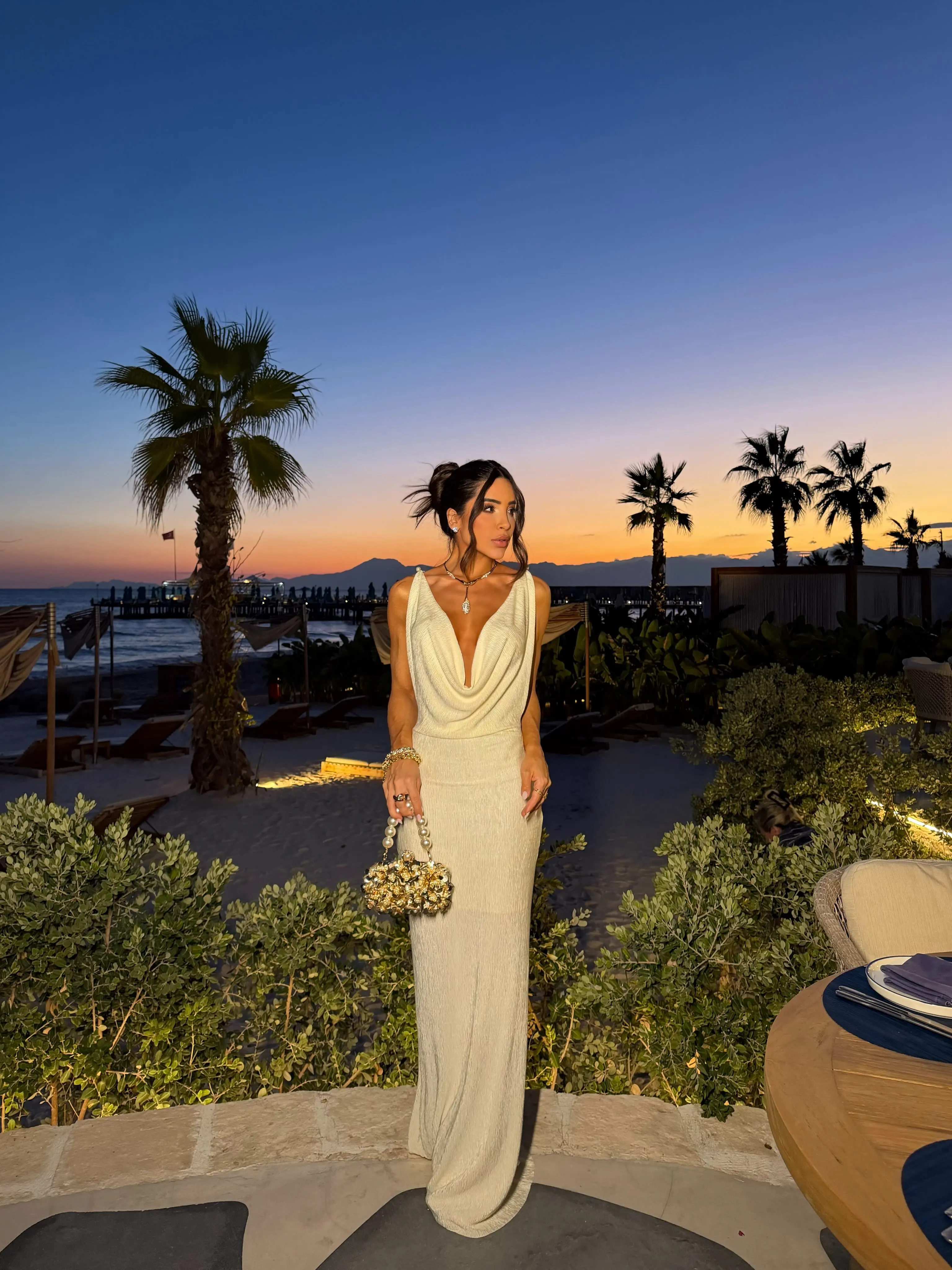 Crossfit Event - Ivory Cowl Neck Maxi Gown Sleeveless