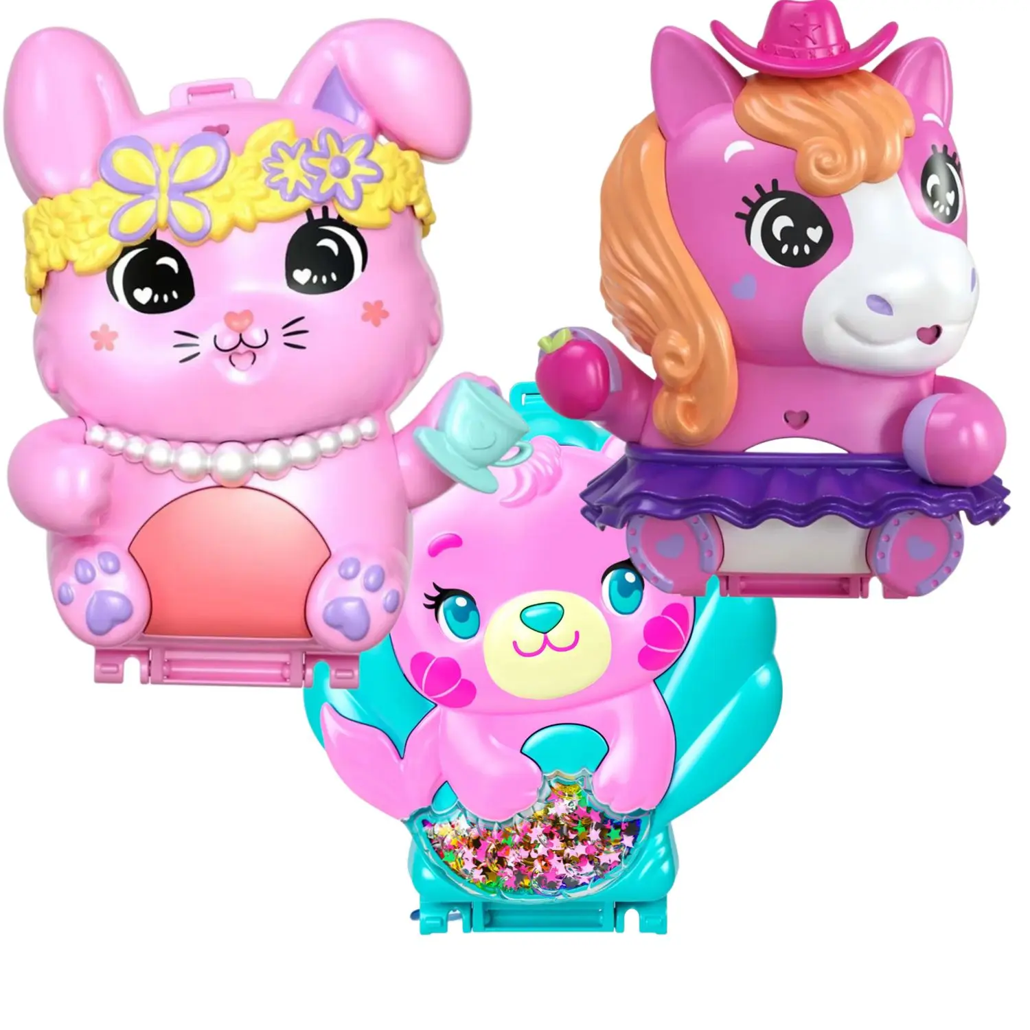 Assorted Original Polly Pocket Tea Party Bunny Pony Rodeo Compact Mini Dolls Brand Birthday Christmas Gifts Toys for Girls