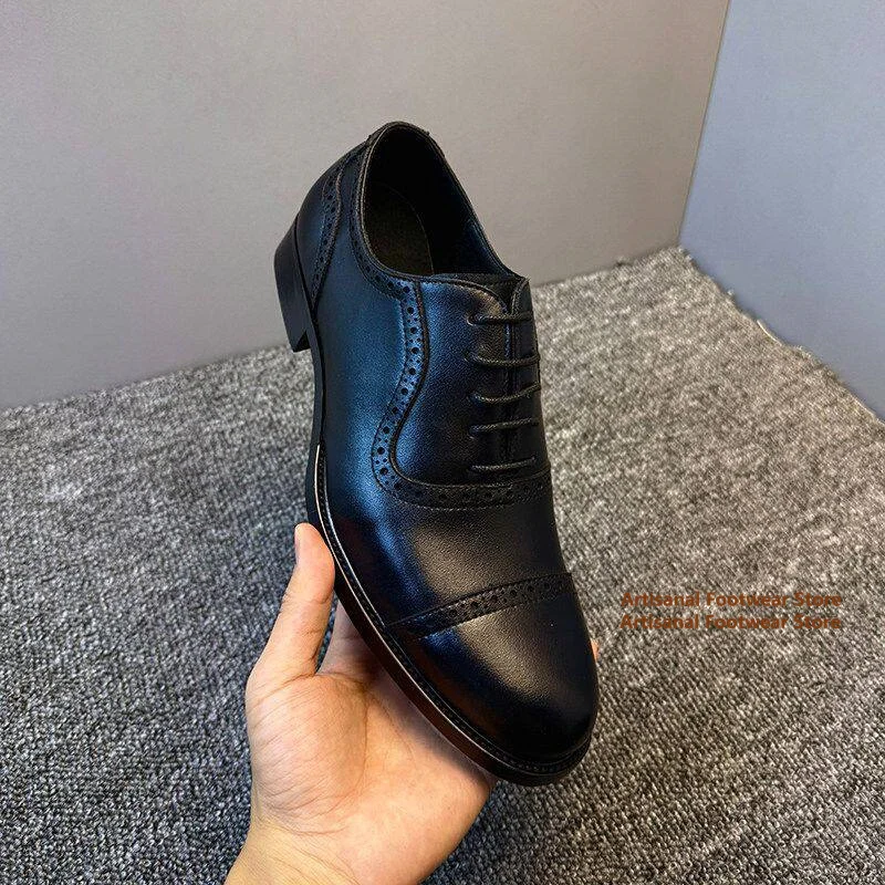 Men's Brogue Oxford Shoes Black Leather Lace Up Dress Shoes Classic Business Formal Wedding Leather Shoes Trendy Men's Shoes