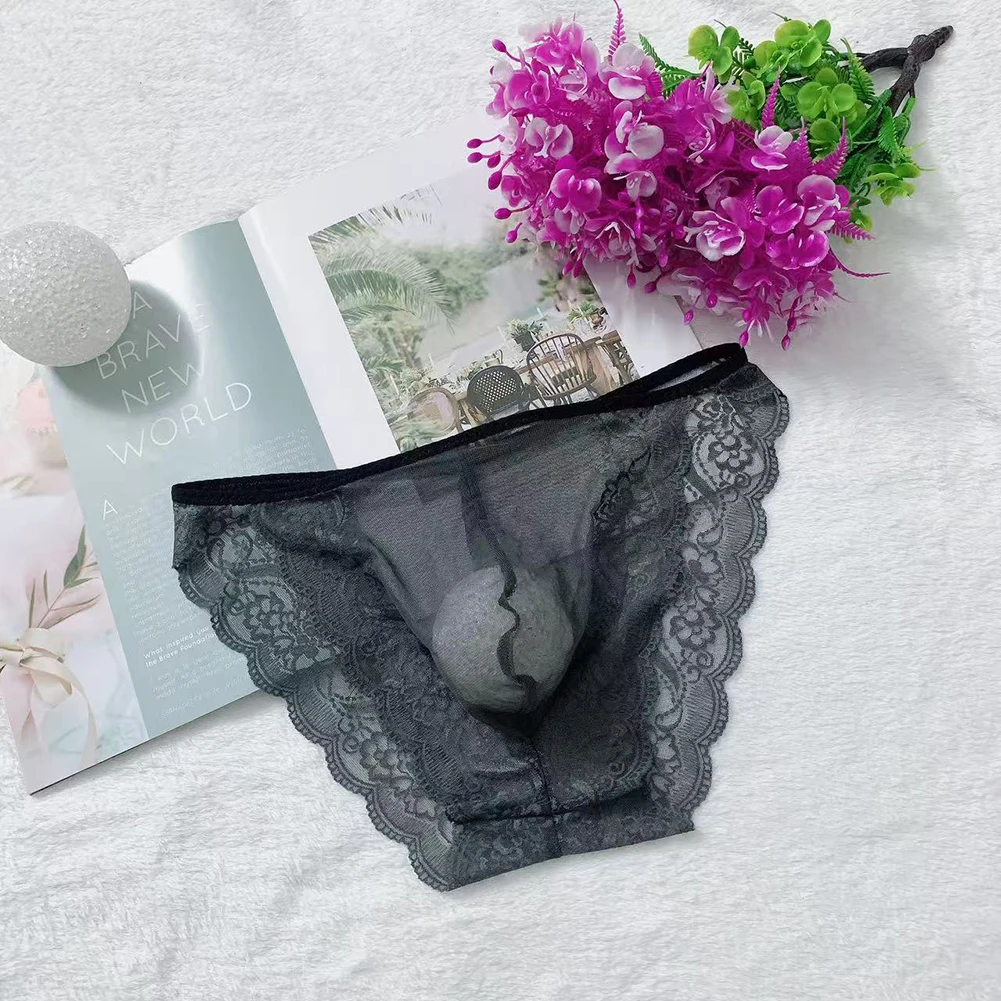 

Sexy Lingerie Mens Transparent Underwear Breathable Panties Seamless Trunks Male Lace Briefs Gay Sissy Bulge Pouch Underpants