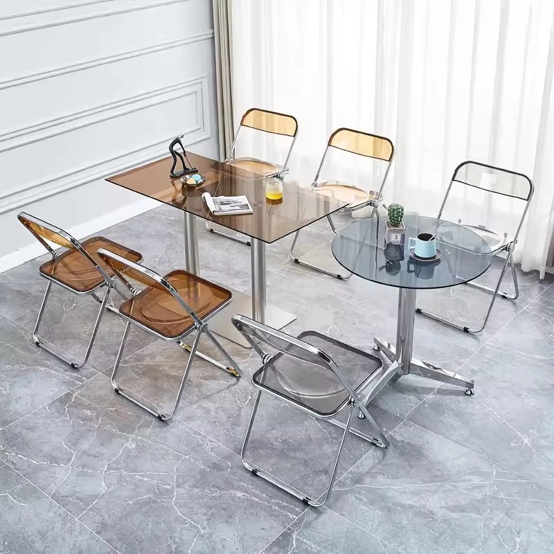 Dining Chair Clear Acrylic Folding Stool Portable Transparent Kitchen Counter Bar Seat Space Saving