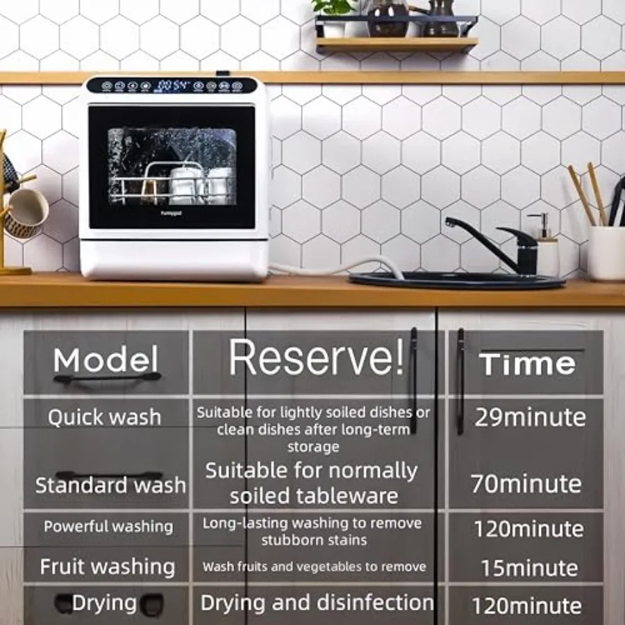 غسالة أطباق صغيرة محمولة أوتوماتيكية بالكامل مع أربعة أوضاع للغسيل بالإضافة إلى أوضاع تجفيف وتعقيم قابلة للتوصيل بالصنبور واليدوي #3