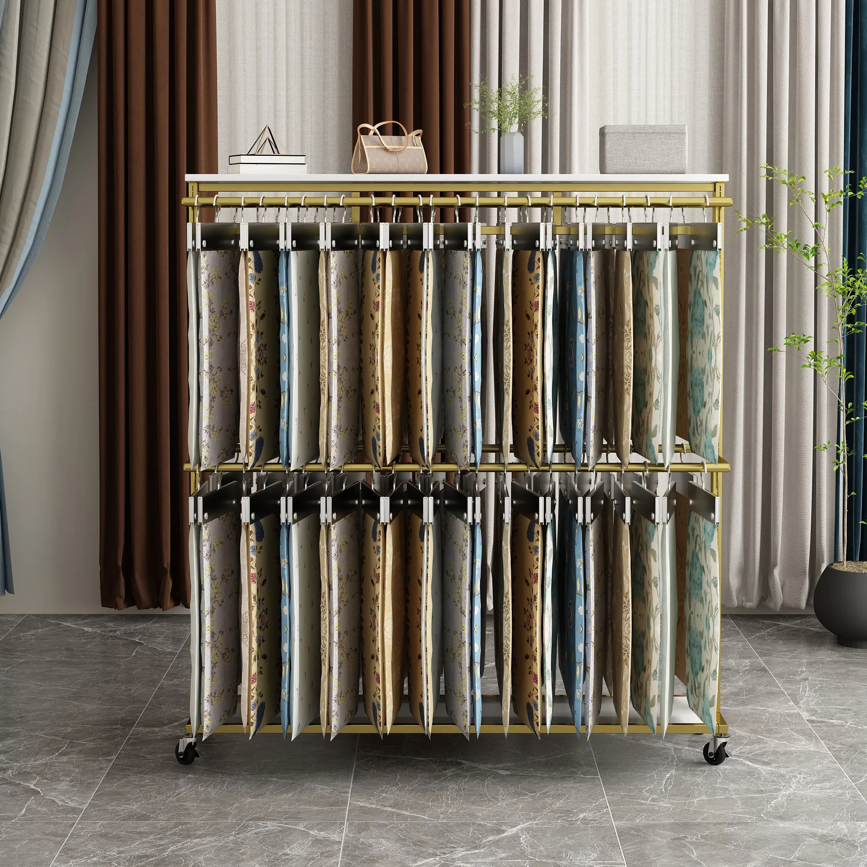 Home textile fabric sample cloth display rack Adjustable curtain color card sample Floor middle island fabric multi-layer