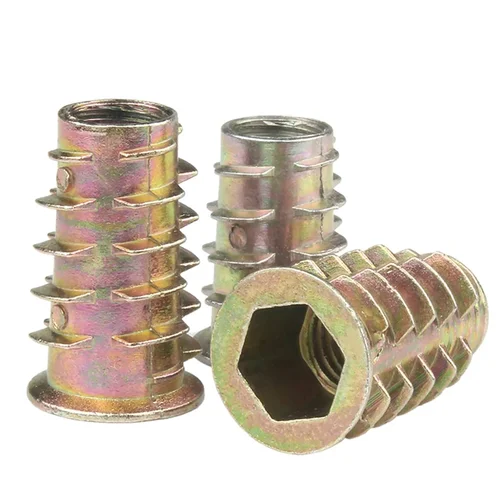 Imagen 2 del producto 10 Uds M4 M5 M6 M8 M10 rosca de aleación de Zinc cabeza hueca hexagonal tuerca de inserción de madera integrada cabeza de accionamiento hexagonal con bridas tuercas para muebles