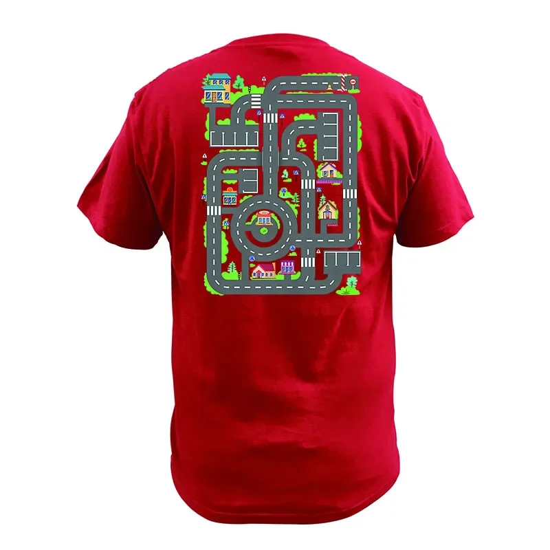 Retro Games  Father Gift Graphic Tee Tops EU Size 100% Cotton Unisex Soft T-shirt Kids Play Cars And Train On Dad's Backharajuku