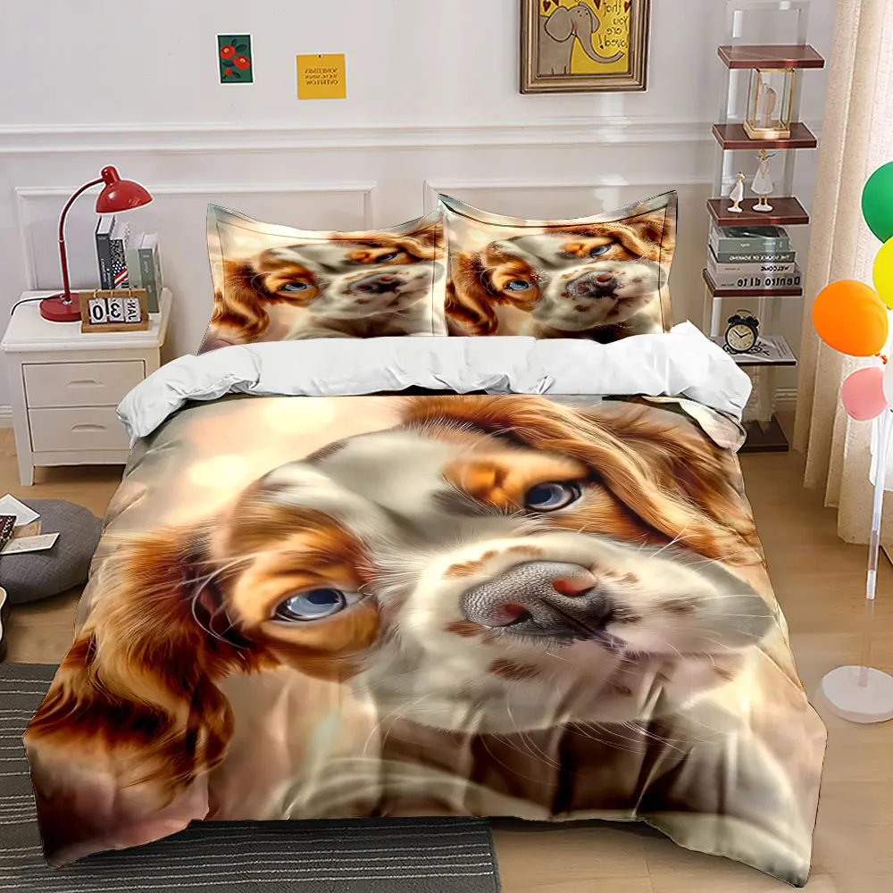 Adorable Puppy Close-Up Pattern Duvet Cover Set Digital Print Colorful Polyester Bedding with Zipper Closur for kids gifts