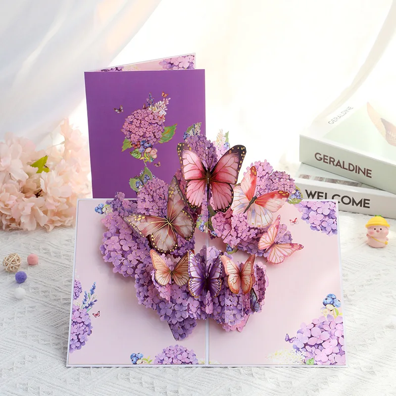 Mother's Day Purple Seal Flower Butterfly 3D Three-dimensional Greeting Card Gift Three-dimensional Card Message Creative Card