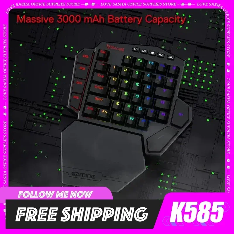 Redragon K585 Keyboard 42 Keys DITI 2.4Ghz Wireless One-Handed Mechanical RGB 40% Gaming Keypad Detachable Wrist Support