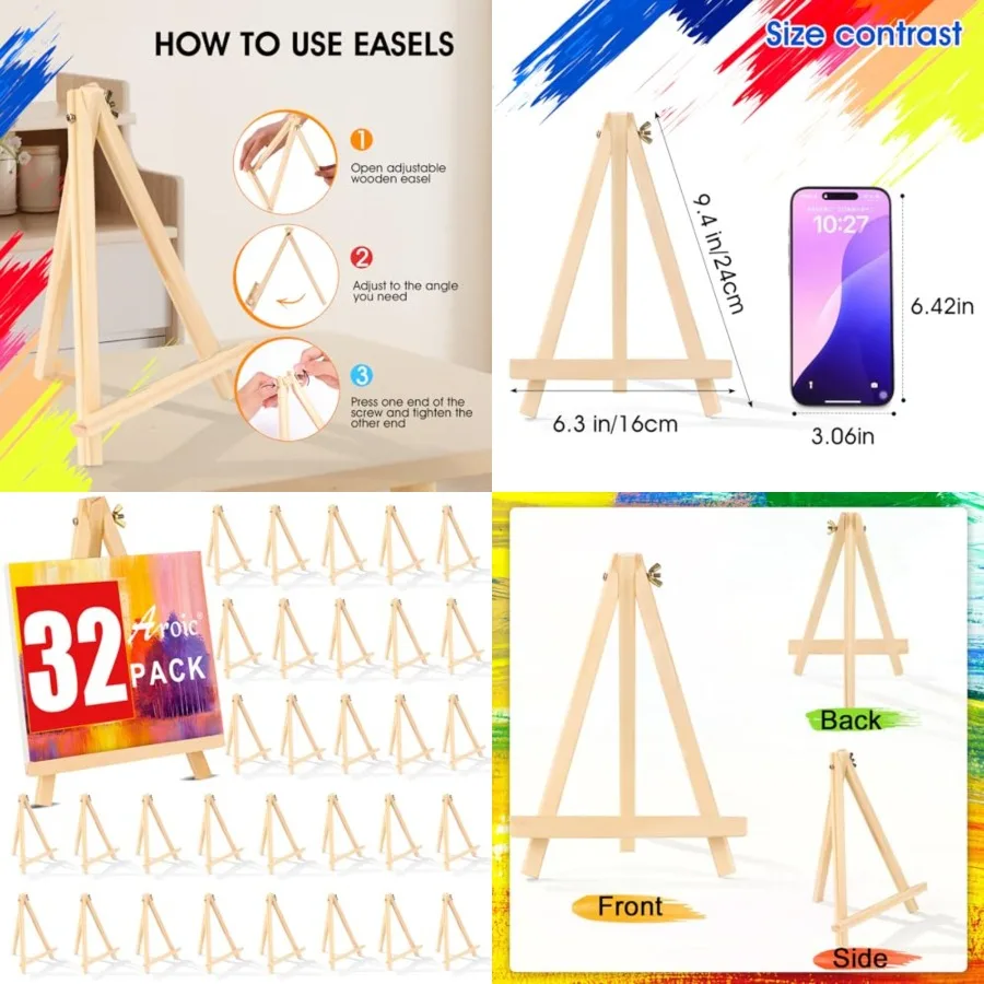 

9 Inch Wood Easels, Easel Stand for Painting Canvases, Art, and Crafts, Tripod, Painting Party Easel, Student Tabletop Easels f