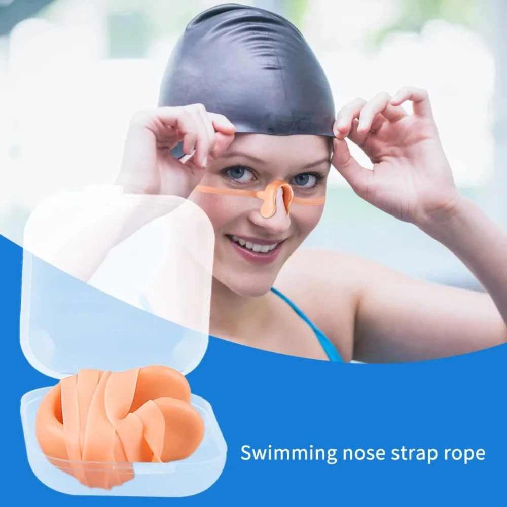 Avec ficelle pince-nez de natation Latex corde en Silicone souple pince-nez cerclée bouchons de nez de natation réutilisables accessoires de piscine