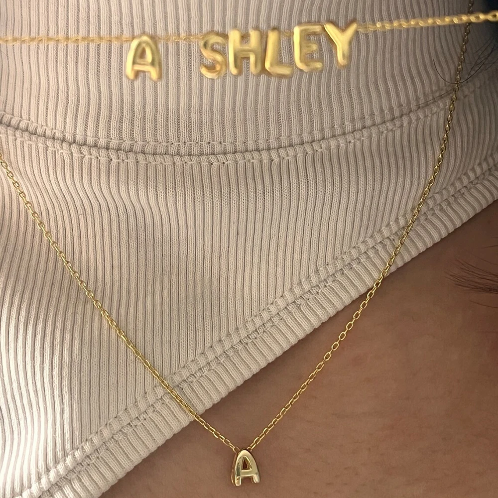 Dainty Mini Bubble Letter Necklace Gold Plated Balloon Initial Tiny Small Pendent Necklaces for Women Jewelry Teen Girls Gifts