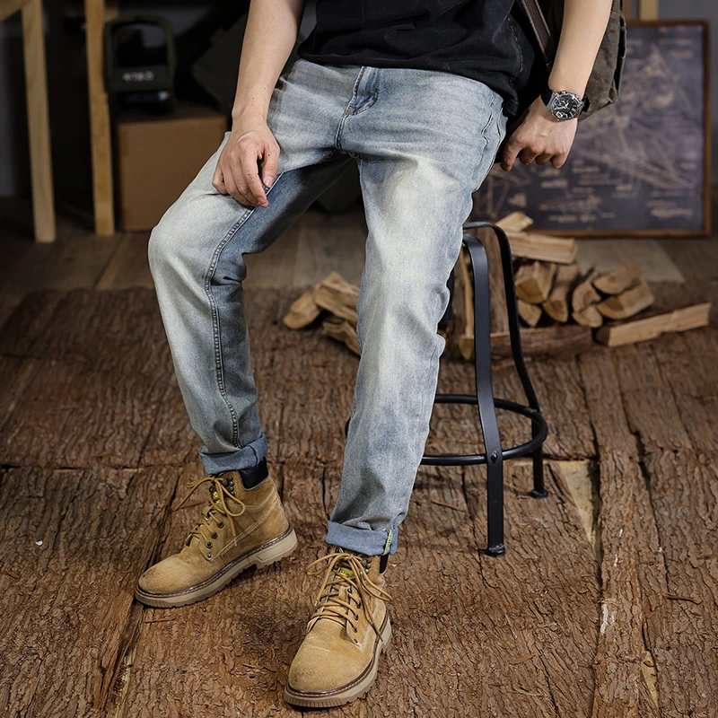 American style high street washed vintage men's jeans 2024 new summer loose fashion casual straight leg long pants