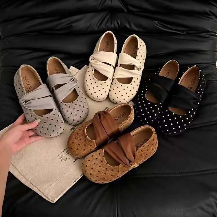 Ballet Style Mary Jane Flat Shoes Women's Autumn New Arrival Bean Shoes Breathable  Thick Heel round Toe Artificial Lea...