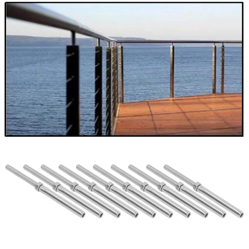 10pcs Hand Swage Design Cable Railing Tensioners Premium Durable Threaded Stud Fittings Wire Rope Connectors Marine Application