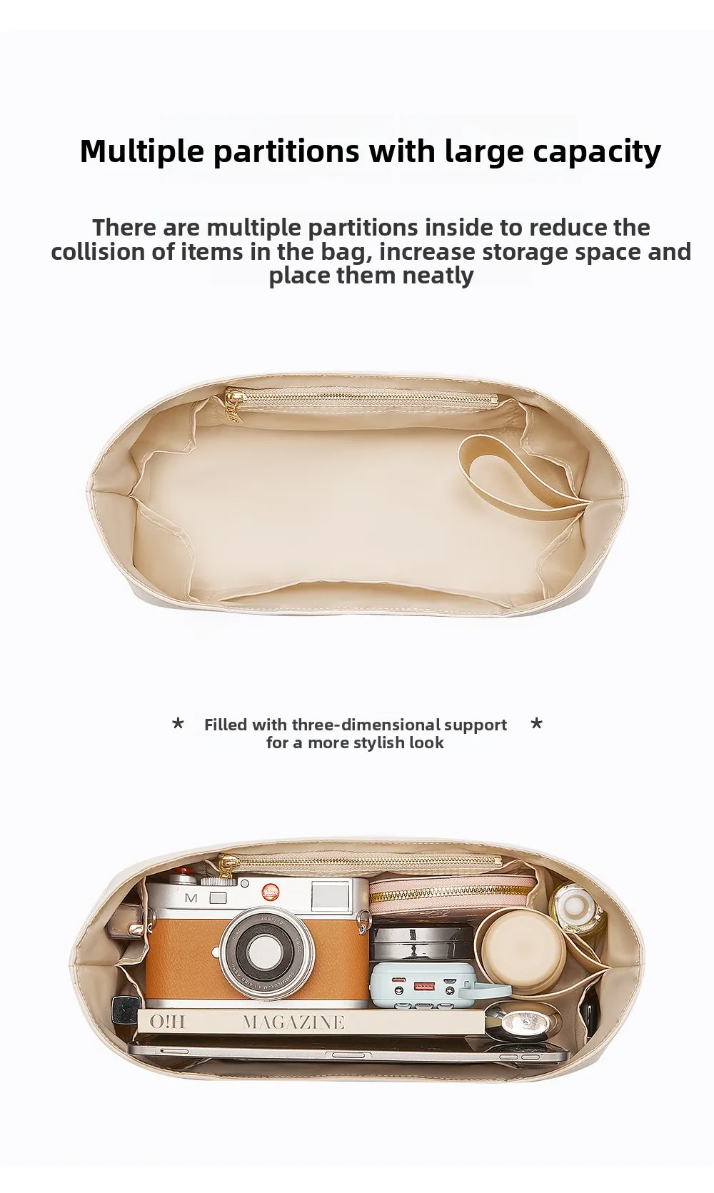 Dupont Paper For Bohe Hobo Bag Organizer Insert Durable Wateproof Bag Support Orderly Storage Inner Liner Neat Bag Accessories