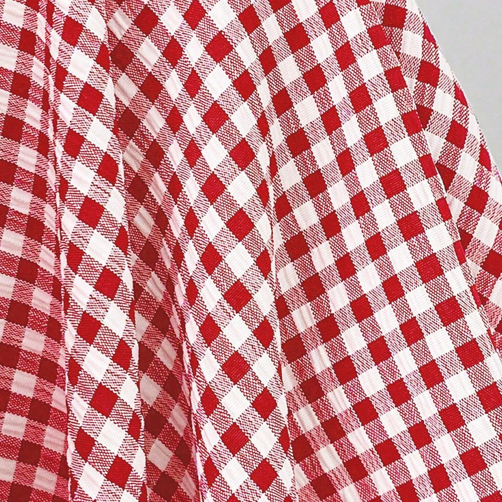 Spring/summer New Women's Casual Wrap Tank Top V-Neck Harajuku Casual Comfortable Breathable Cute Checkered Dress Japan Sweet 3