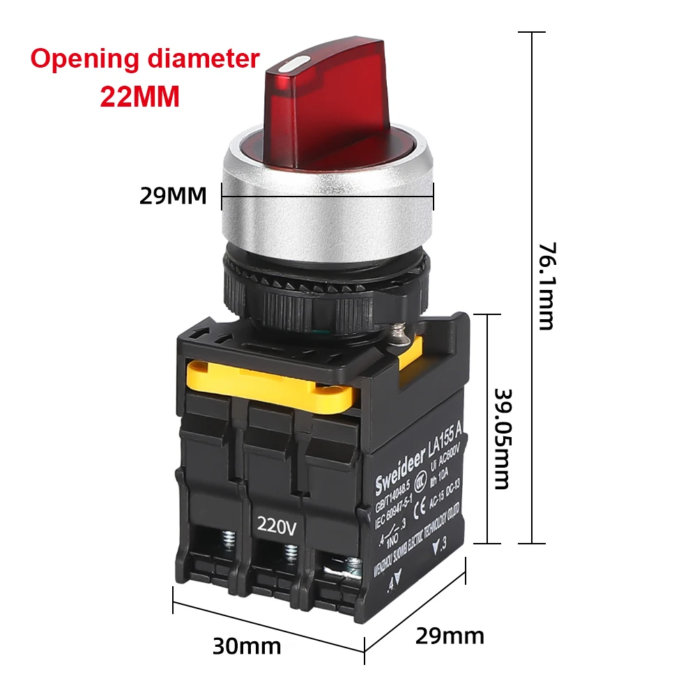 Interruptor de perilla con LED 22mm 1NO/2NO/1NO1NC 2/3 posición autobloqueo selecto momentáneo interruptor giratorio con luz 12V 24V 220V 10A