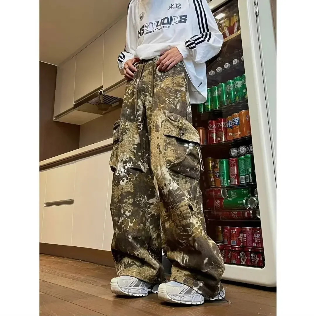 Vintage American Style Camouflage Cargo Pants For Men Women Casual Trousers Summer Loose Fit Long Pants Idle Style Brand