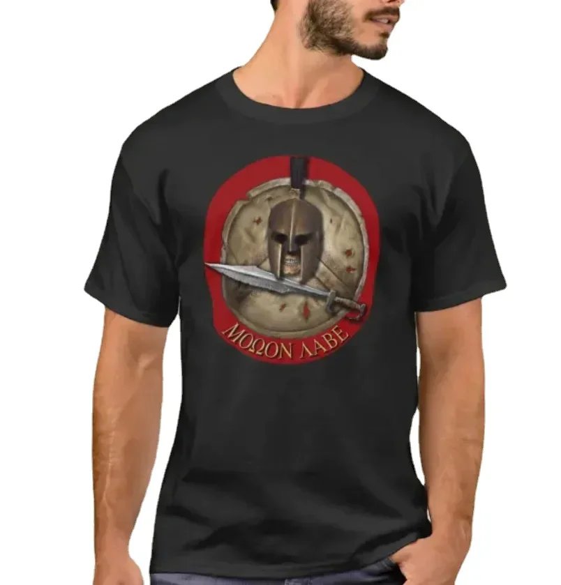 Spartan Helmet Shield Sword Molon Labe T-Shirt. Summer Cotton Short Sleeve O-Neck Mens T Shirt New S-3XL