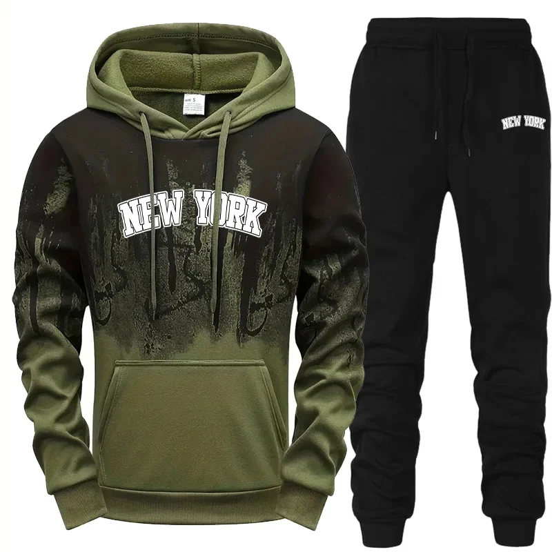 Mens Tracksuit Casual Print Splash-ink Hooded Sweatshirts Streetwear Daily Sports Jogging Mens Clothing Single Piece Tops Pants