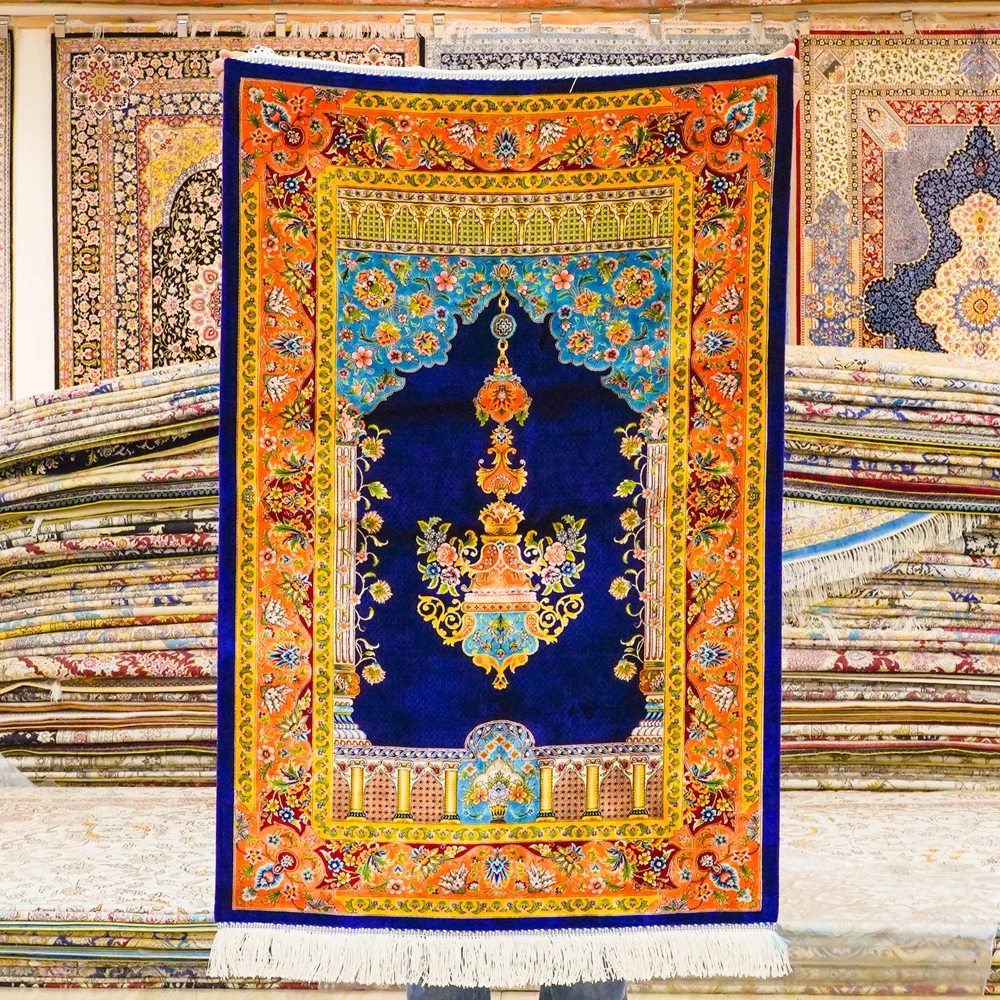 

0.8x1.2m YILONG Hand Knotted Silk Rug Small Prayer Carpet (TJ795A)