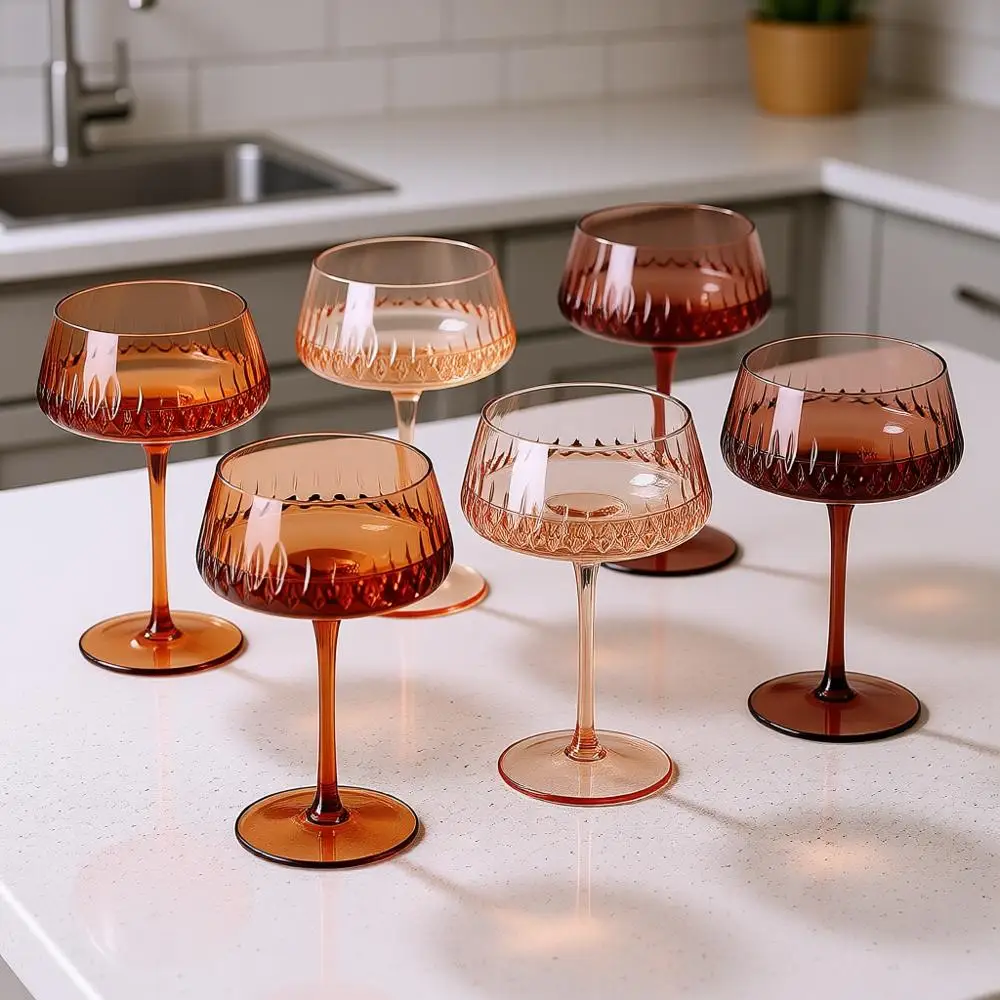 

Подарки ко Дню святого Валентина: Набор из 6 цветных стеклянных бокалов для коктейлей и шампанского, 14 унций.