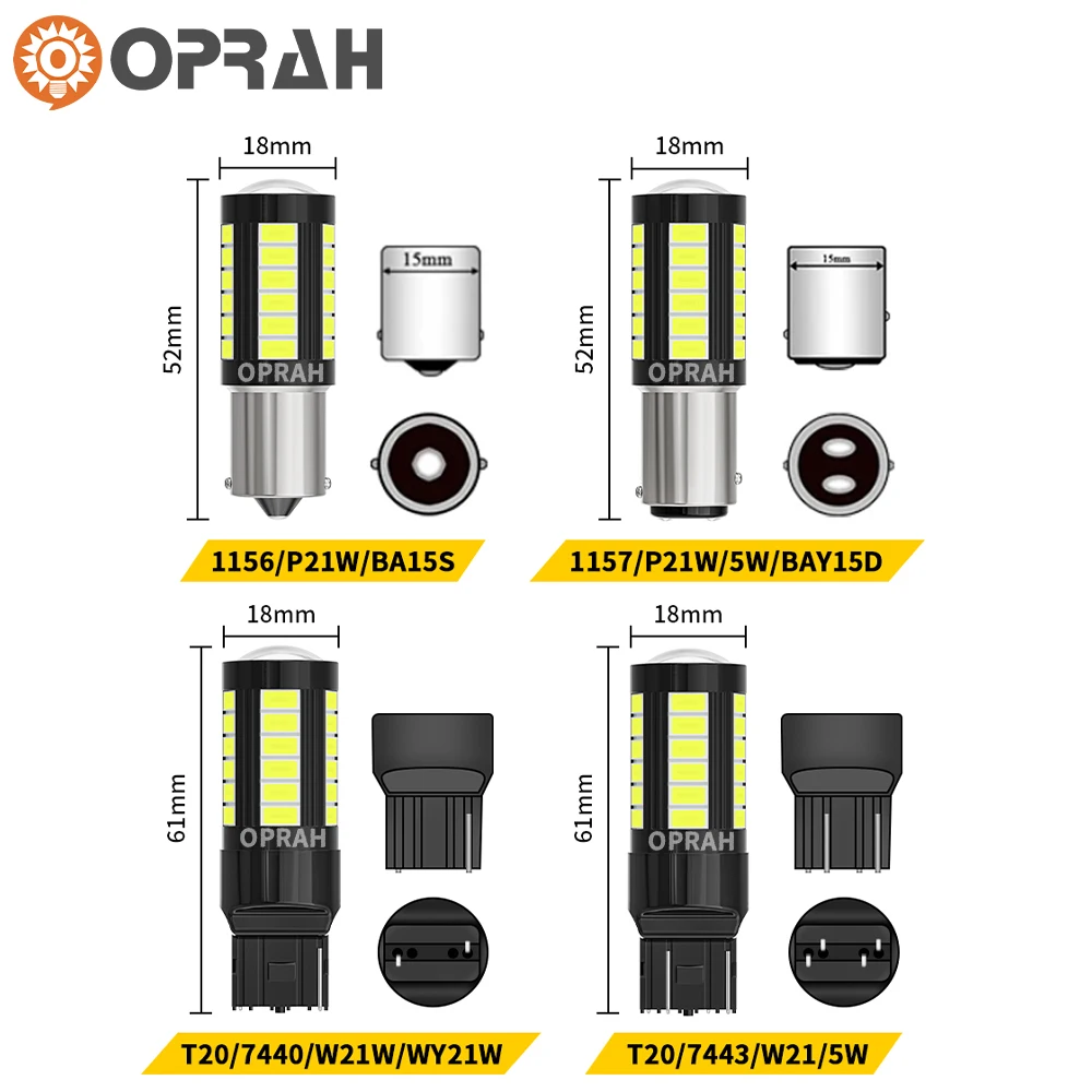 Oprah 2ks 12V 24V 1156 BAU15S 1157 BAY15D LED světel T20 7440 7443 canbus 33pc 5630SMD pro auto kamion zadní signál lampa DRL cibule