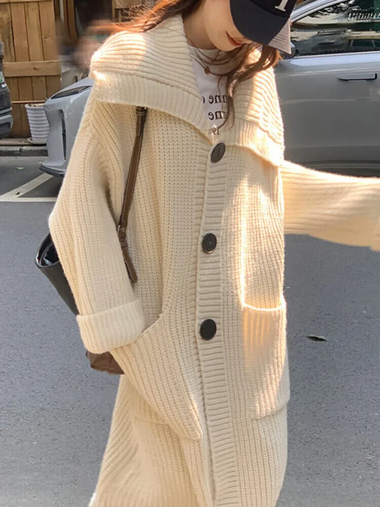 UCXQ Elegant Long Jacket Korean Style Loose All Match Single Breasted Coffee Fashion Casual Knitwear Women 2025 Autumn Winter 14