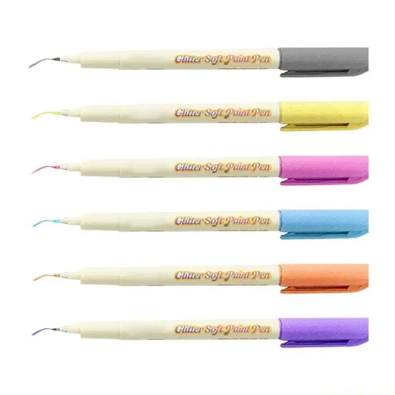 6Pcs Shimmering Brush Markers 1mm Line Wide Glittering Paint Pen For Journaling Art Illustrations Sketching Note Taking