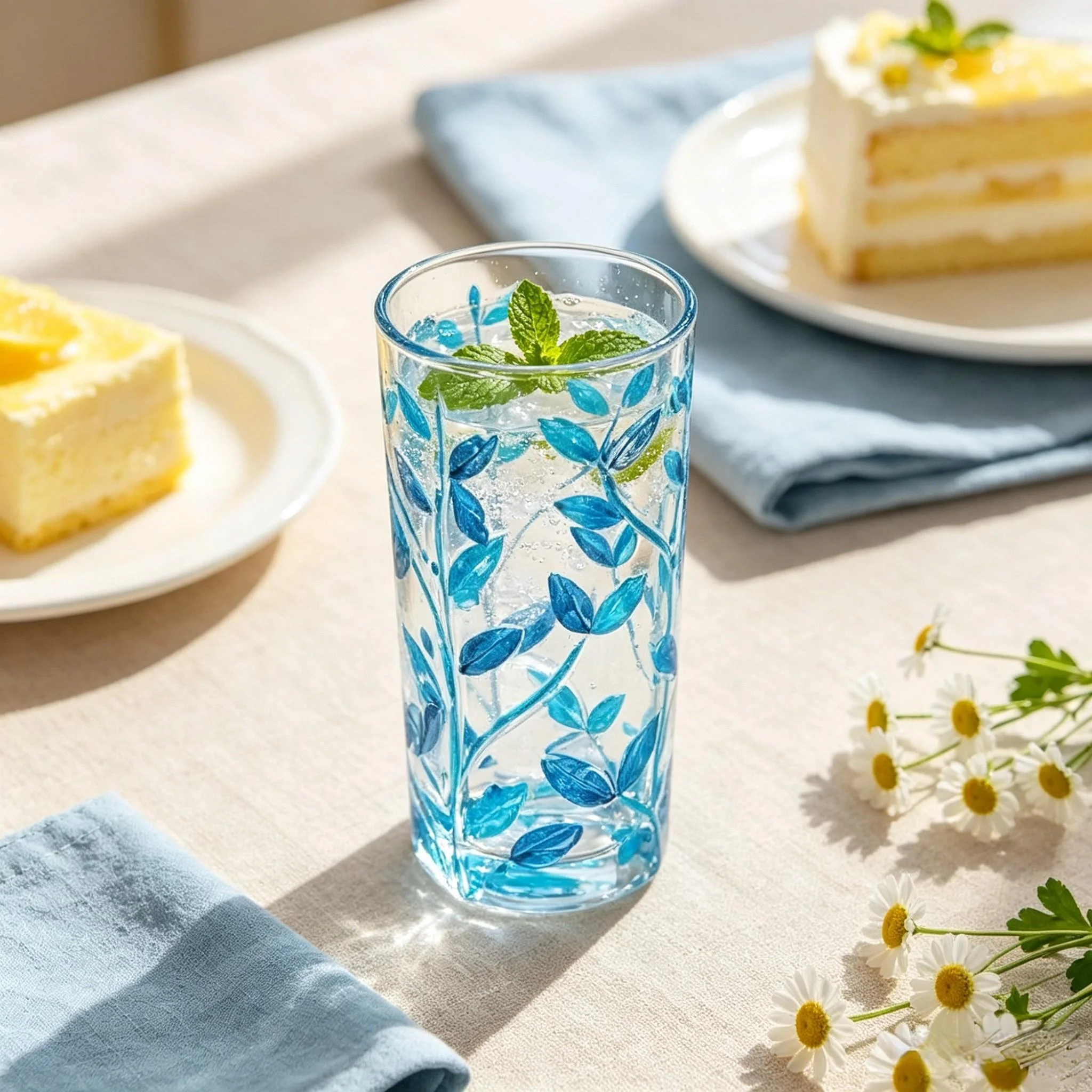 Blue relief vine pattern hand-painted tree branches, light luxury glass cups, milk cups, transparent unisex, holiday gifts view 6