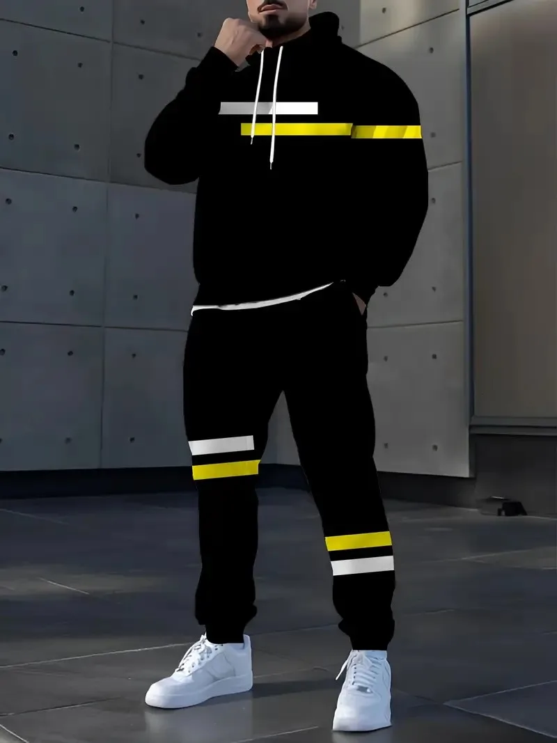 

3D stripe print truck suit set, sweat shirt, hoodies and pants