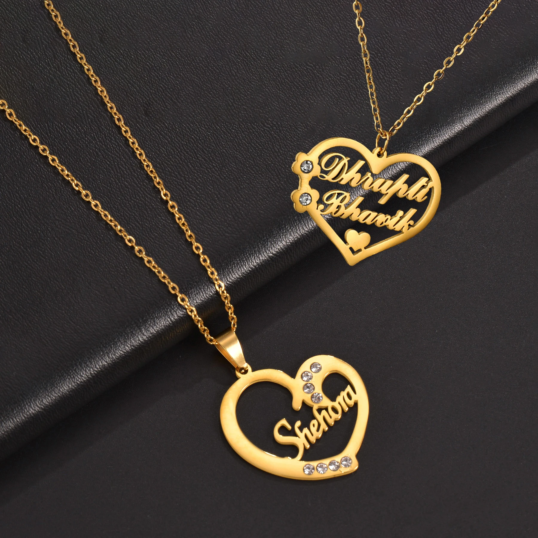 Romantic Custom Double Names Necklace for Women High-End Stainless Steel Jewelry Personalized Heart Insert Zircon Birthday Gift