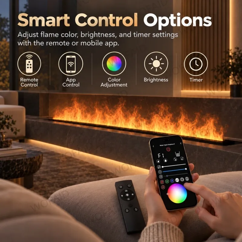 WOFAID 3D Water Vapor Electric Fireplace Custom Size Atomized Mist Flame Steam Fireplace for Living Room Media Wall Indoor Home