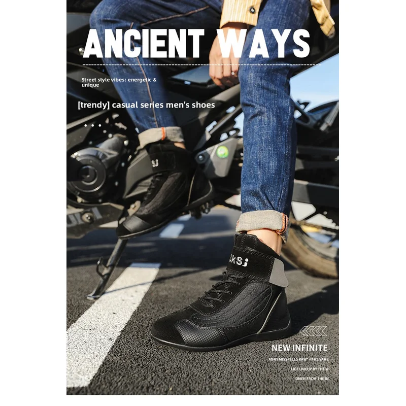 HOT Moto Shoes Men Riding Boots Casual Flat Shoes Anti-collision Toe Heel Protection Outdoor Cycling Motobike Sports Sneakers
