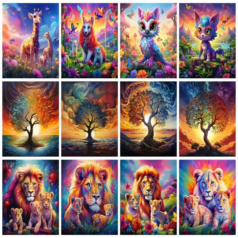 

RUOPOTY DIY Diamond Painting Colorful Animal Cross Stitch Kit Full Square/Round Embroidery Mosaic Art Picture Rhinestones Gift D