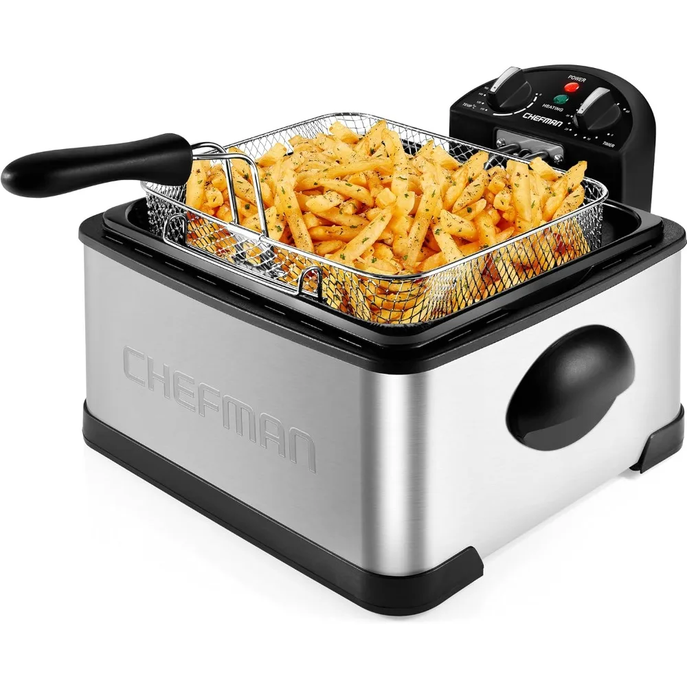 

4.5L Deep Fryer with Basket Strainer, XL Size, Adjustable Temperature and Timer, Ideal for Frying Chicken and Shrimp