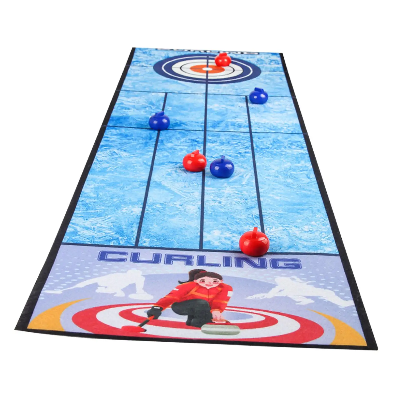 Tabletop Curling Game for Kids Adults Family Party Indoor Sports Board Game Set with Smooth Rolling Balls and Mat