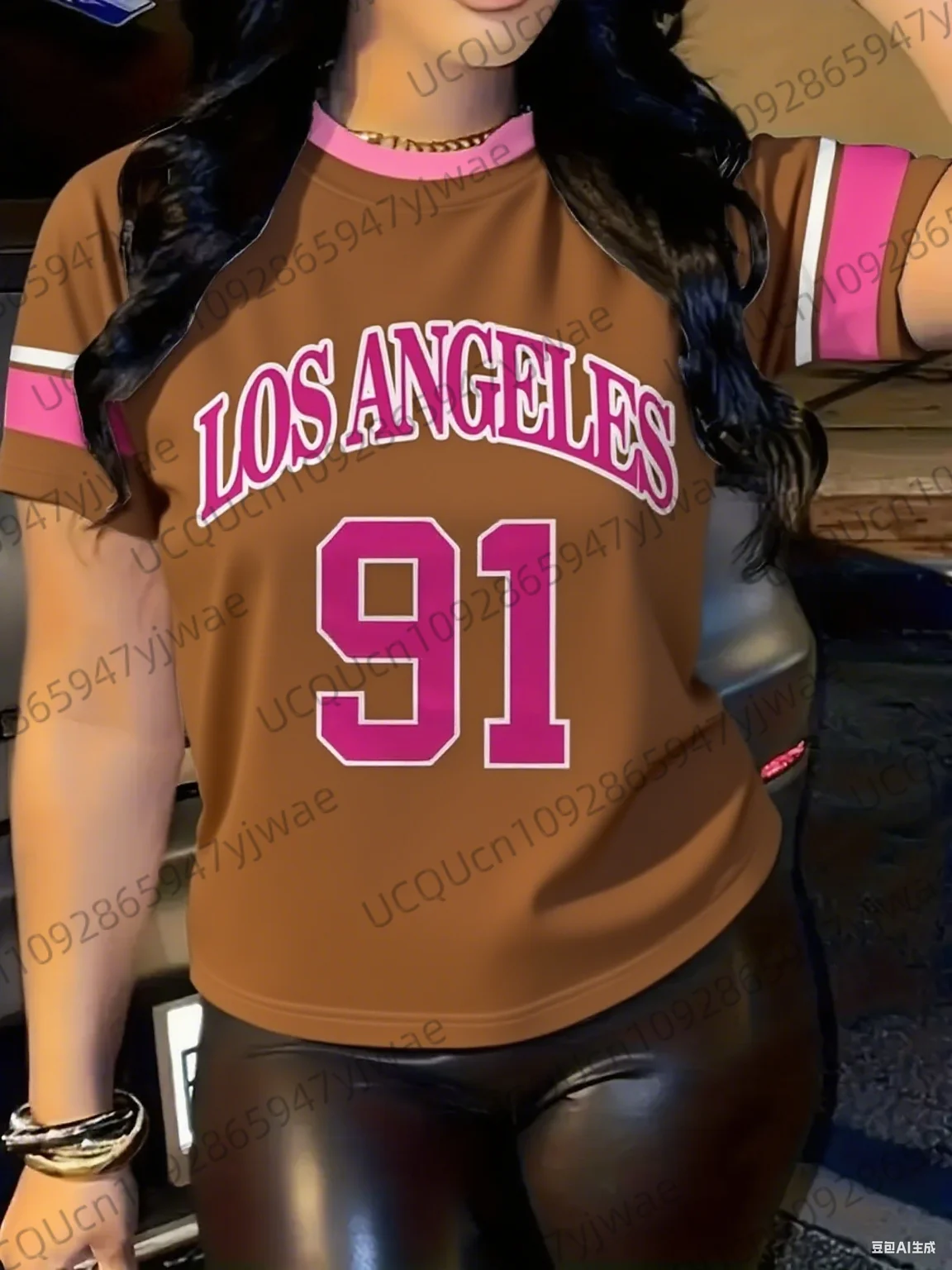 Modisches, lässiges Damen-Sporttrikot, Los Angeles Nr. 91, bedrucktes Kurzarm-T-Shirt, Sommer-Grafik-T-Shirt, Sport-T-Shirt in Übergröße