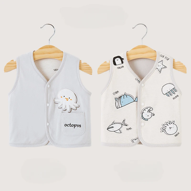 Spring and Autumn Cartoon Baby Little Horse Clip for Boys and Girls Double Layered Pure Cotton Reversible Wear Children Vest